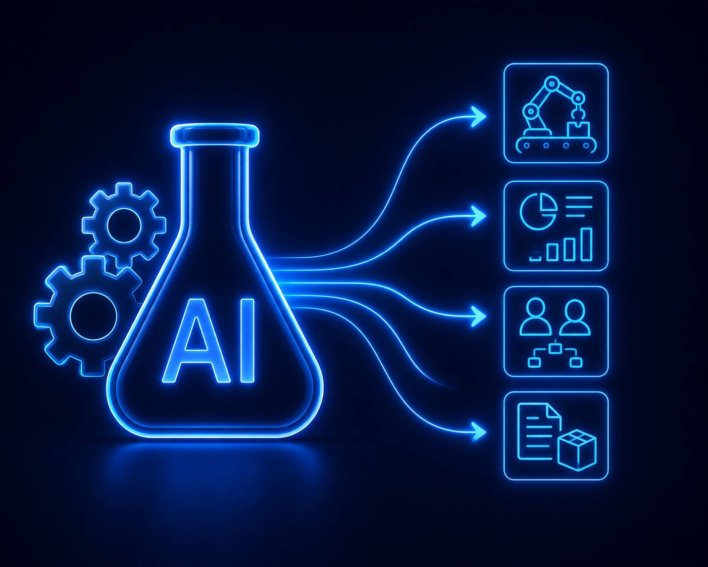 Digital illustration of AI moving from a pilot project into business operations