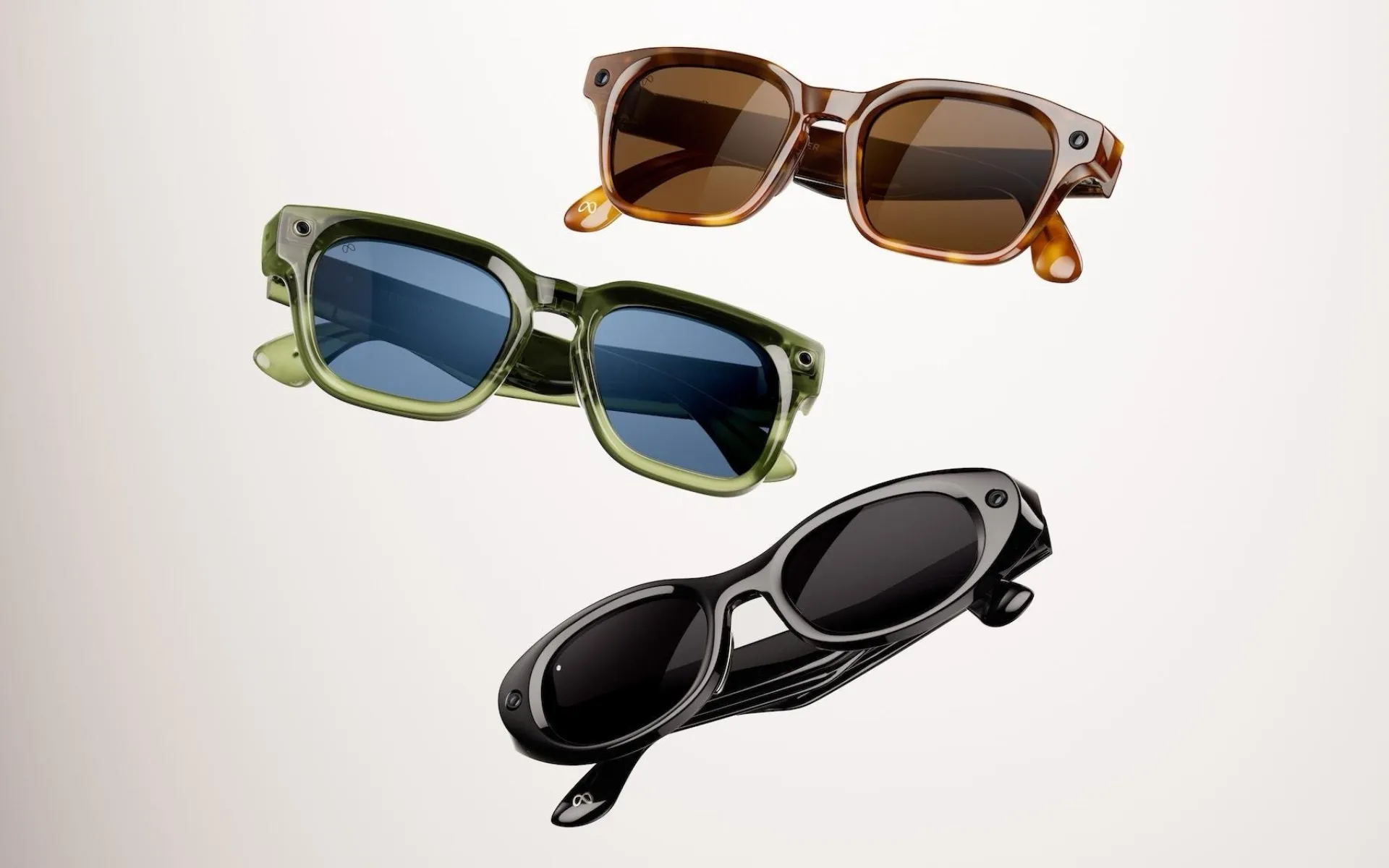 Smart sunglasses in brown, green and black frames