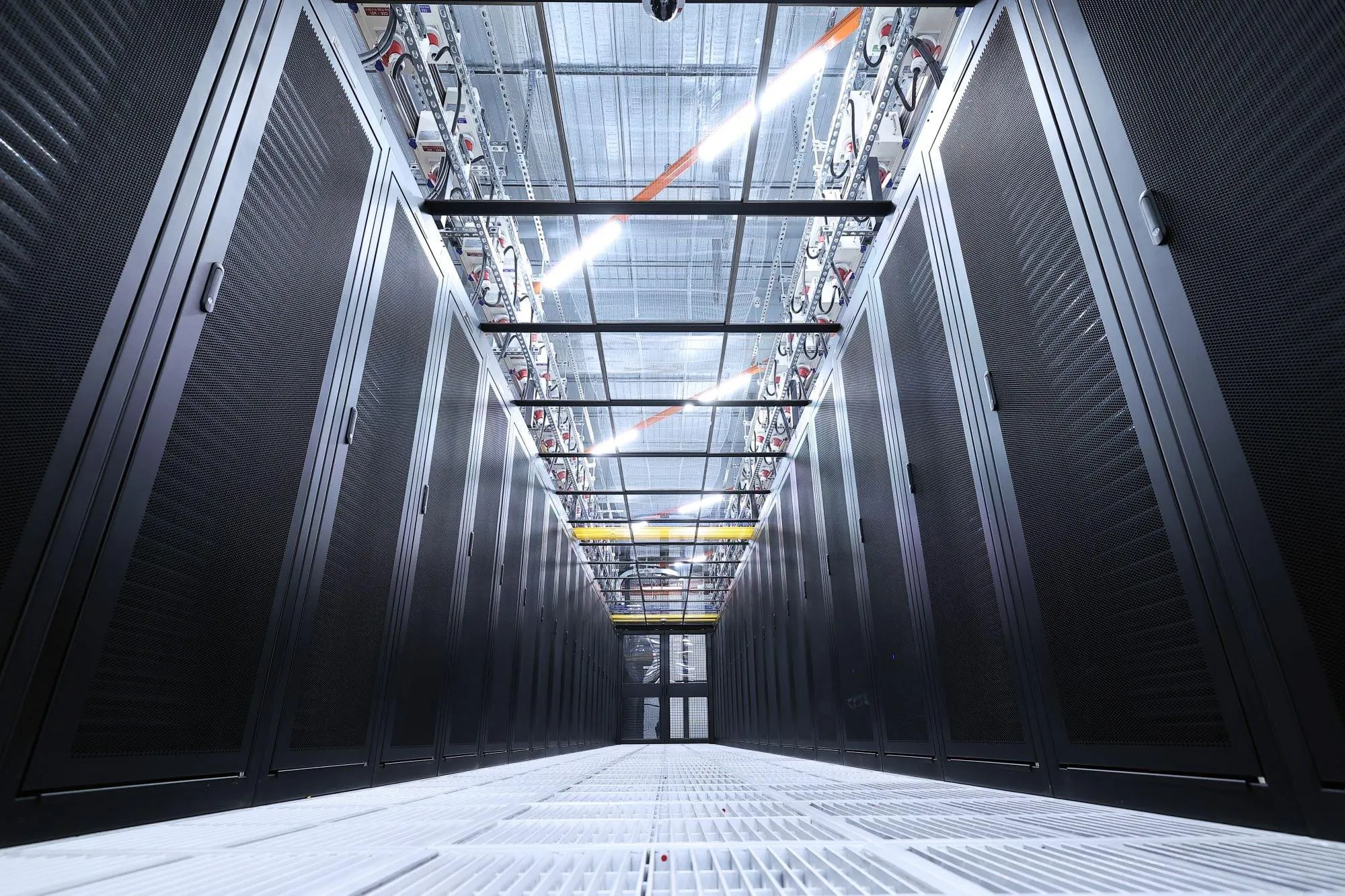 Rows of server cabinets inside the ICN10 data center in Seoul