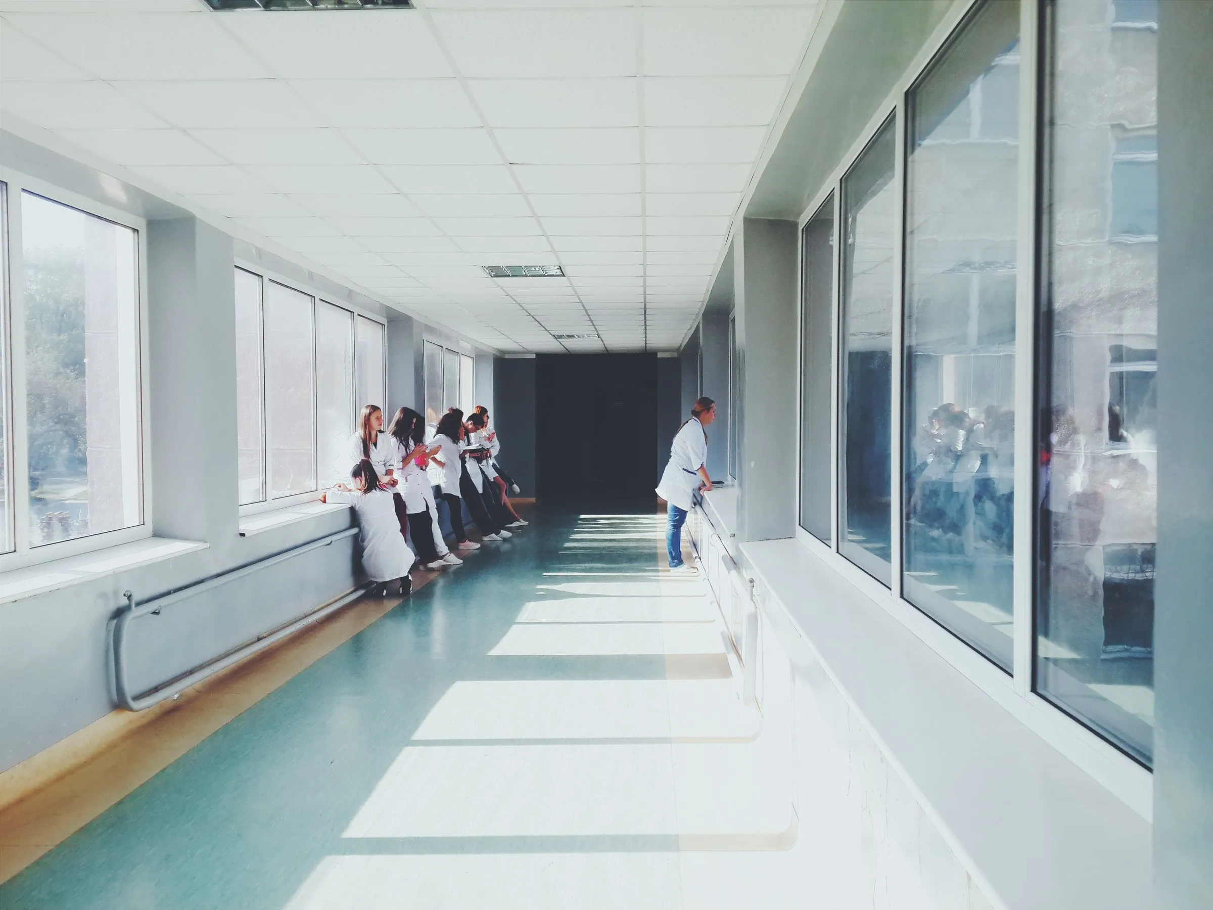 A bright corridor in a medical facility